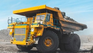 Mining dump trucks on site